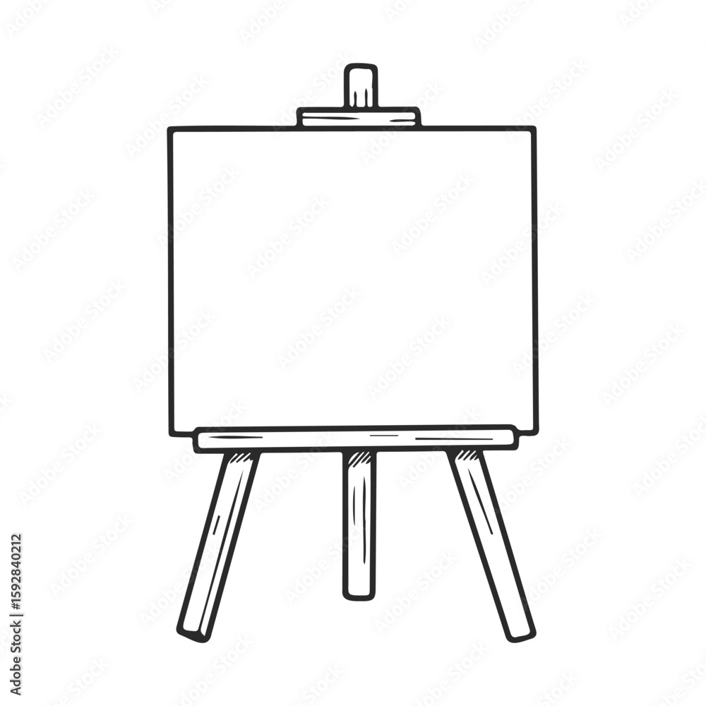 Poster blank artist easel with empty canvas in minimalist sketch style