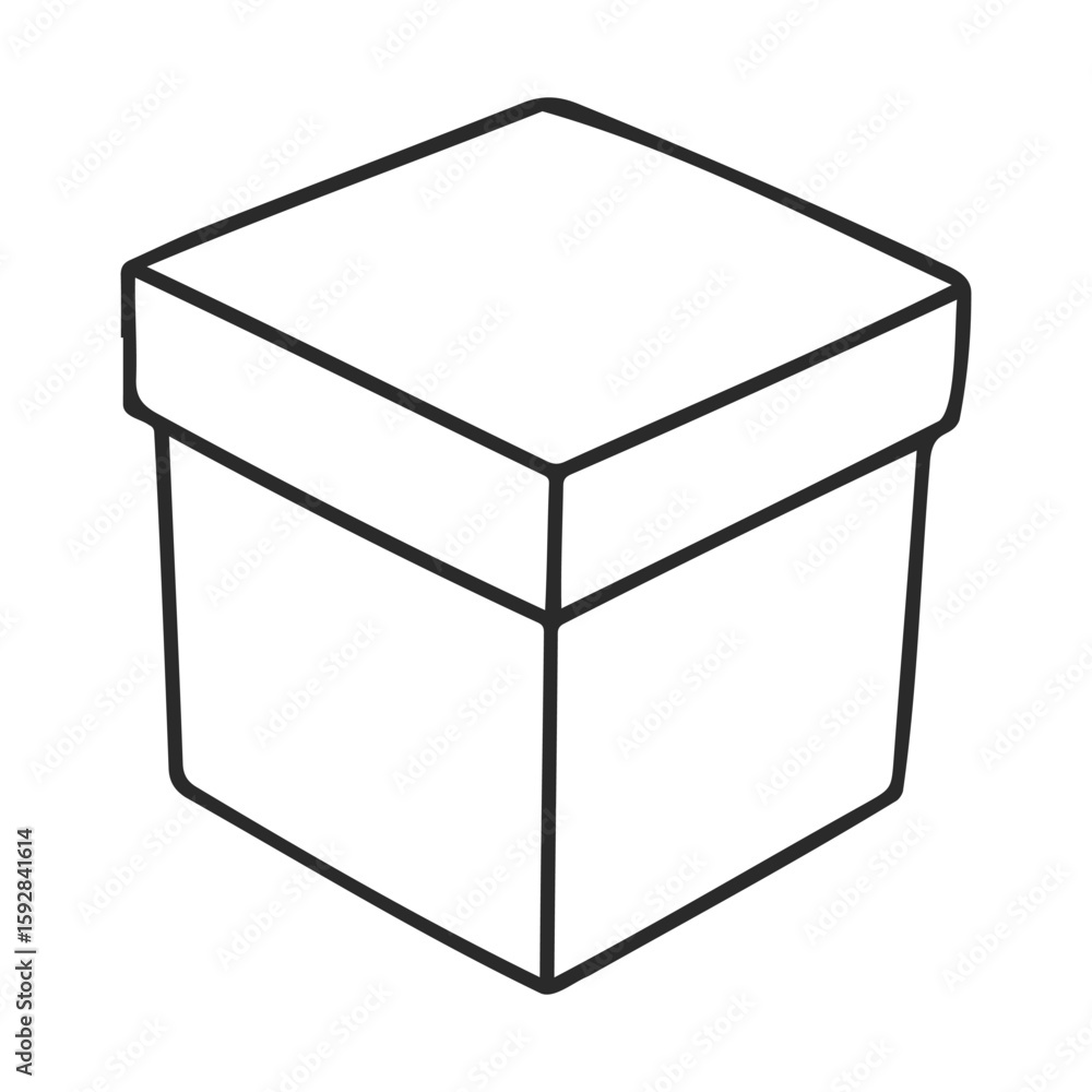 Poster simple outline of a closed square box with lid