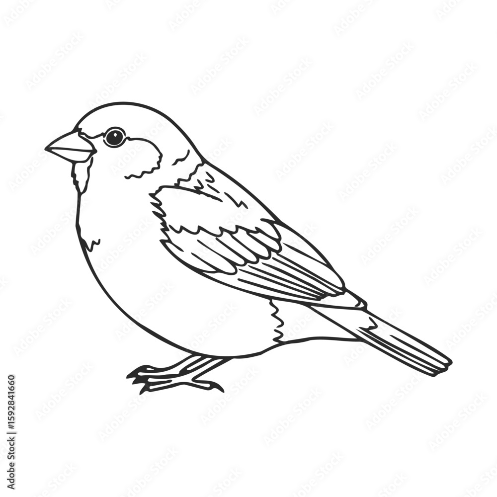 Poster outline drawing of a sparrow bird in profile view