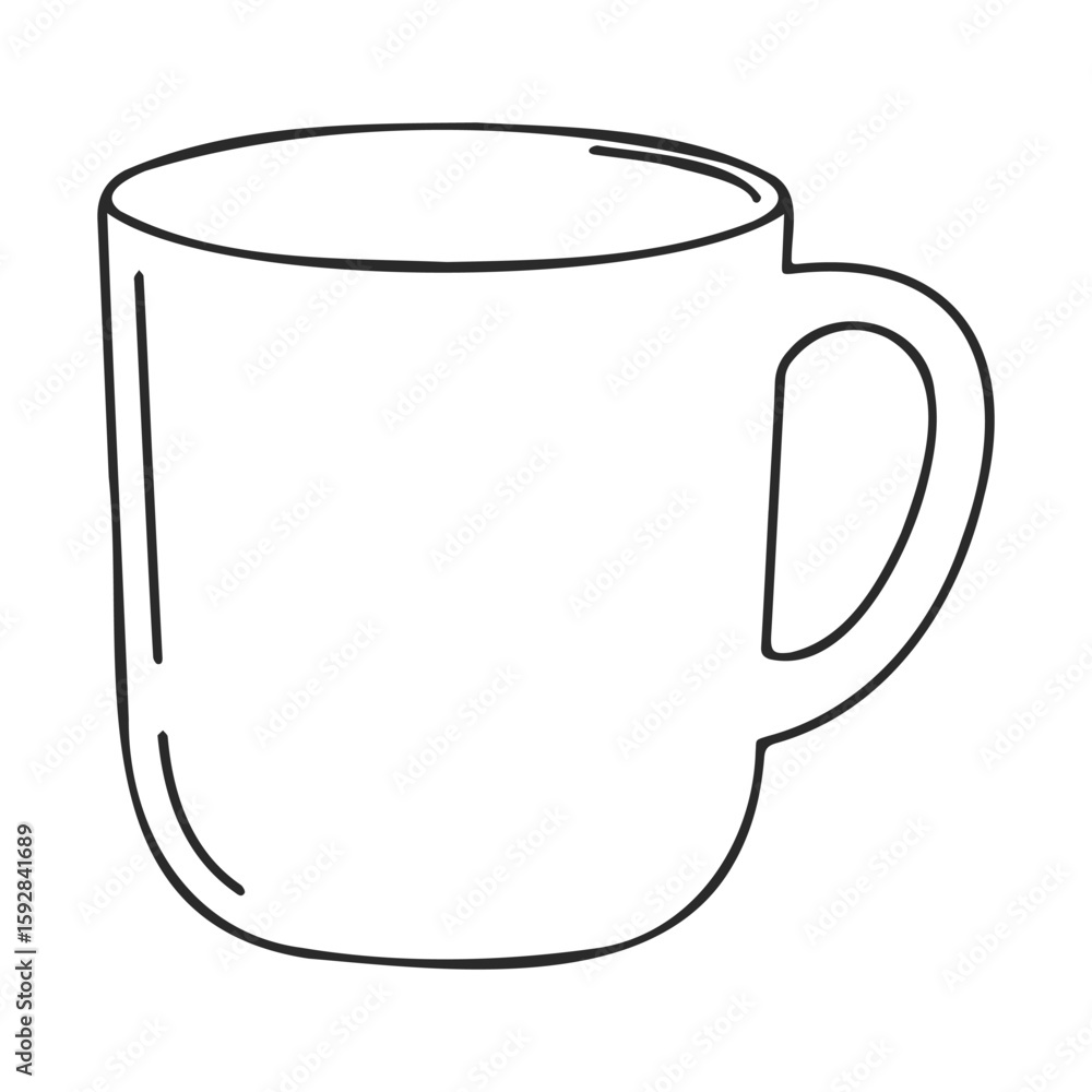 Poster simple outline of a coffee mug with handle on white background