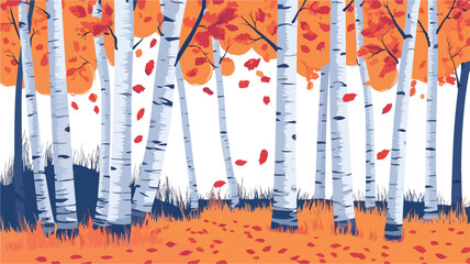 Vibrant Autumn Birch Forest with Orange Leaves | Fall Nature Landscape