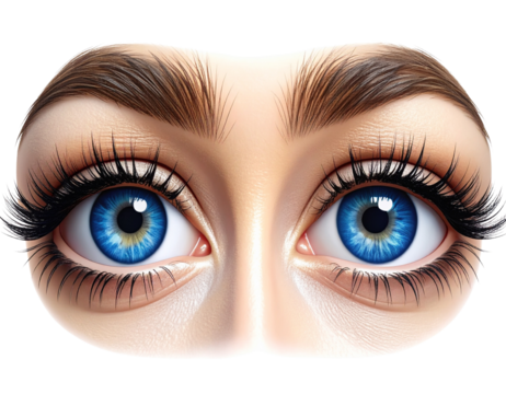 “Realistic Blue Eyes of human with Subtle Eyelashes, Isolated on Transparent Background”.