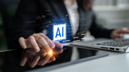 AI core technology presented with digital circuit connections, symbolizing AI systems, processing...