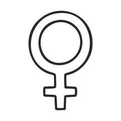 Hand-drawn female gender symbol outline in black and white