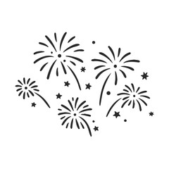 Black fireworks and stars illustration on white background