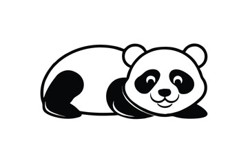 Cute baby panda bear cartoon character with bamboo, a fun black and white animal illustration