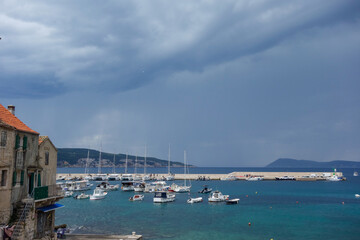 bay harbor in Komiza municipality, on the island of Vis in Adriatic Sea, Croatia