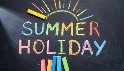 Chalkboard summer holiday greeting with multicolored chalk_1