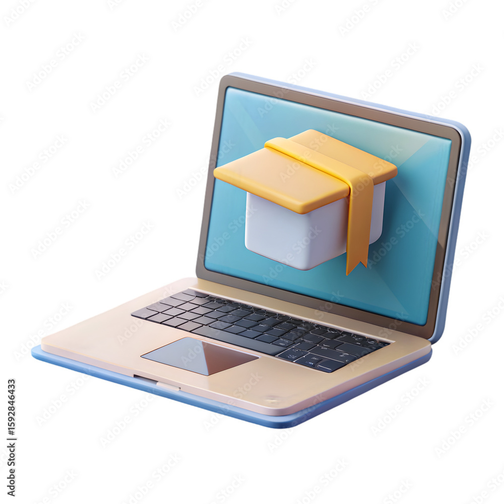 Poster online learning side view icon 3d rendering digital education concept on transparent background