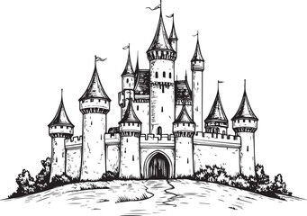 Fototapeta premium Fairytale Castle Majesty: Hand-Drawn Royal Fortress