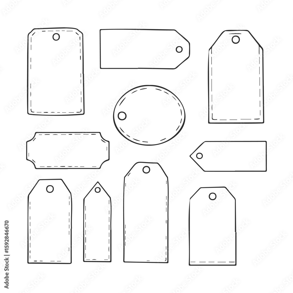 Poster collection of various blank price tags in different shapes and sizes