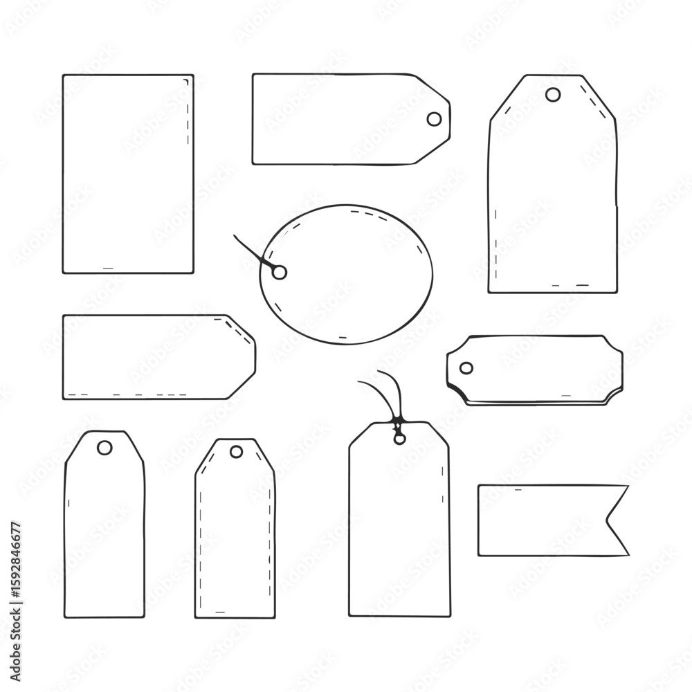 Poster set of blank tag designs in various shapes and sizes for labeling