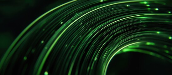 Abstract swirling green lines with luminous specks