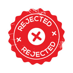 Red grunge Rejected round stamp sticker with Cross icon vector illustration. Rejected Stamp Badge Vector with Grunge Texture for Denial and Disapproval Designs  