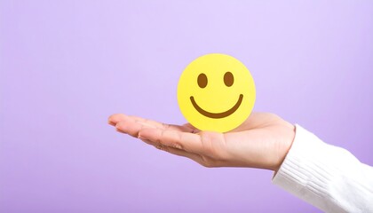 Hand Holding Smiling Emoji on Purple Background - Variant 3
