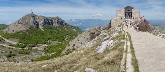 Cetinje, Montenegro - 01.05.2025: pathway to the entrance to Mausoleum of Njegos in top of Mount Lovcen