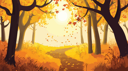 Enchanting Golden Autumn Forest with Sunlit Path - Fall Landscape Beauty