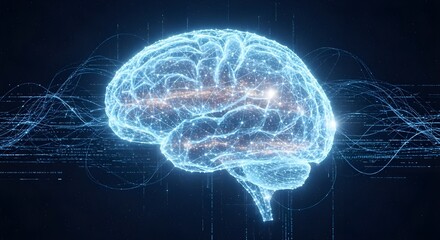 Glowing Digital Brain with Neural Network Connections – Artificial Intelligence and Data Processing