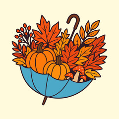 Autumn bouquet in blue umbrella vector illustration