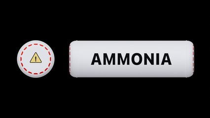 3D Render of Ammonia Storage Tank with Hazard Warning – Isolated Industrial Concept on Black Background