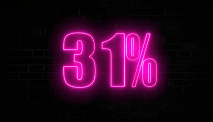 Pink neon 31% discount sign on dark brick wall