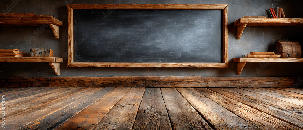 Poster the empty blackboard awaiting thoughts and ideas for classroom learning.