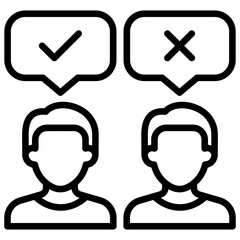 Opinion Choice Outline Icon Design Vector - Two people expressing agreement or disagreement through check and cross symbols in speech bubbles