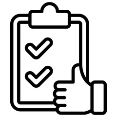 Task Like Outline Icon Design Vector - Clipboard with tasks and thumbs up, indicating completed tasks or user satisfaction with assignments