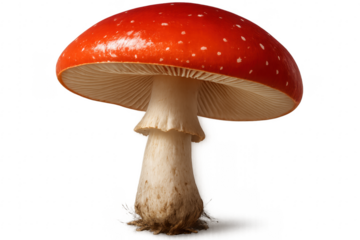 Fly agaric mushroom growing on transparent background