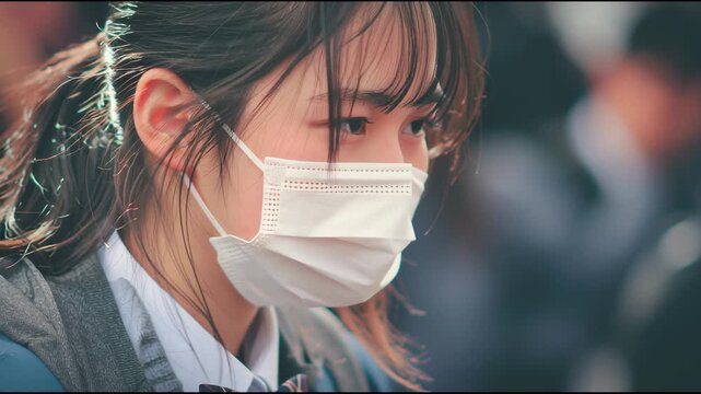 風邪で辛そうにうつむく女子生徒の横顔