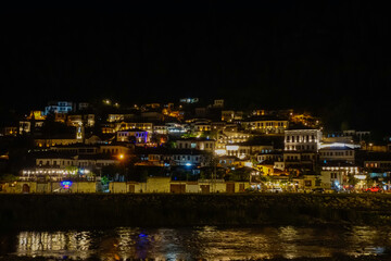 Berat, historic city in south of Albania, at night 