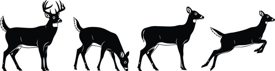 Fototapeta premium Graceful deer silhouette showcases poses of standing with jumping