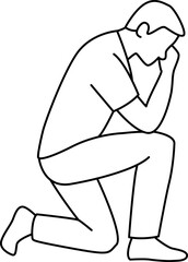 Line art of a man sitting in stress or deep thought. Symbolic image of emotional tension and burnout.