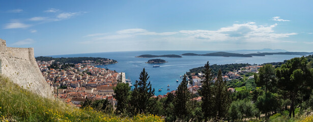 panoramic view of the ancient town of Hvar on the Adriatic coast of Croatia, from the fort