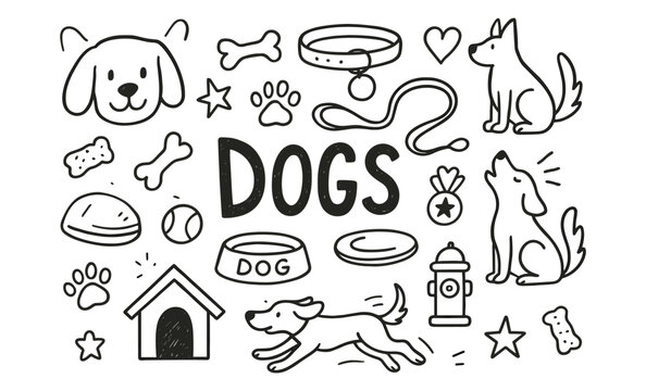 Playful canine doodles: a collection of hand-drawn dog elements