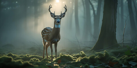 Majestic Deer in Misty Forest

