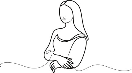 Minimal black and white continuous line illustration of woman figure