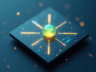 Sphère énergétique au cœur d’un circuit futuriste illuminé
