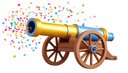 Gold And Blue Cannon Shooting Colorful Confetti