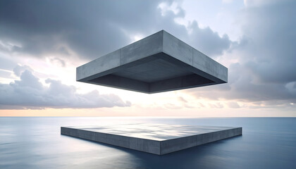 Floating Concrete Platform Above the Ocean at Sunset