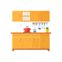 A kitchen with essential kitchen appliances. The design is simple and neat with clean lines, offering a view of domestic living and home style