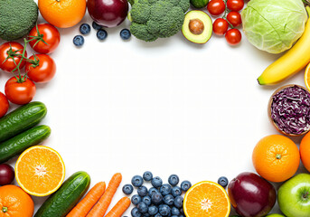 Organic food background and Copy space. Food photography different fruits and vegetables isolated white background. High resolution product 