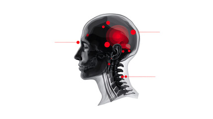Human head anatomy with red spots isolated on a transparent background
