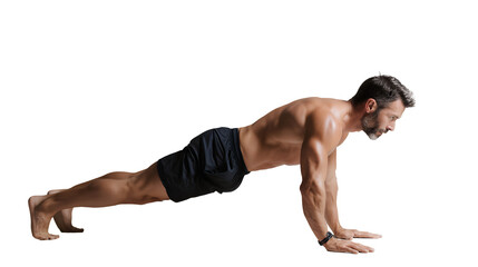 Man doing plank exercise isolated on a transparent background