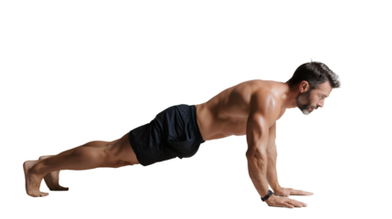 Man doing plank exercise isolated on a transparent background