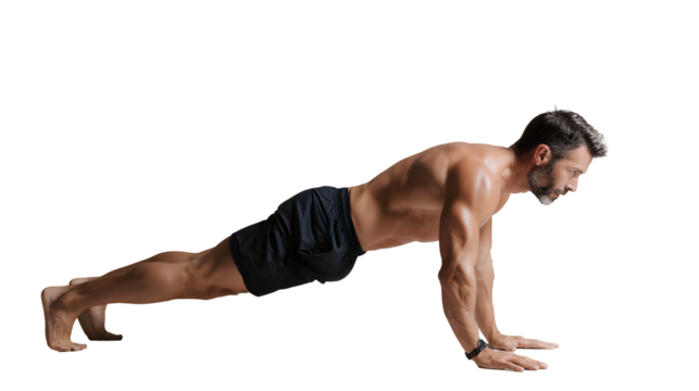 Man doing plank exercise isolated on a transparent background