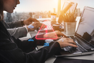 Cybersecurity threat alert protects data. Cyber security threat alert prevents access, alert warns...