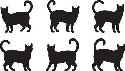 Set of black cat silhouettes vector illustration collection