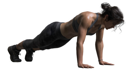 Woman doing plank exercise isolated on a transparent background
