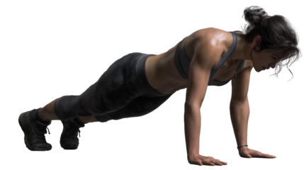 Woman doing plank exercise isolated on a transparent background
